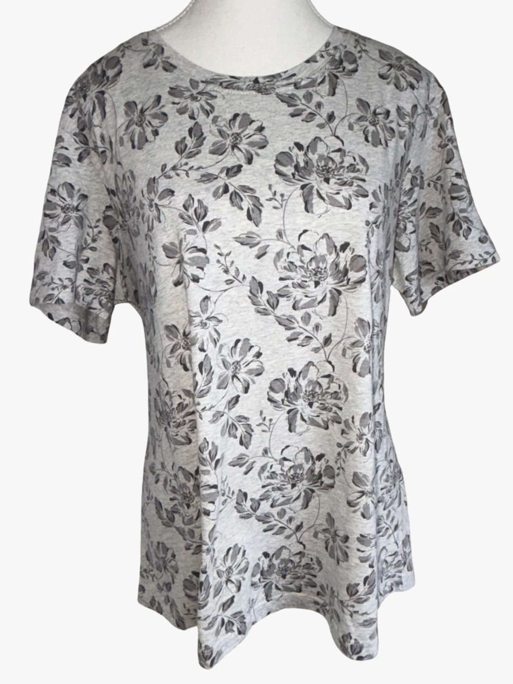 Ecothreads Organic Cotton Grey Floral Design Short Sleeve Summer T-Shirt-Sz-XXL